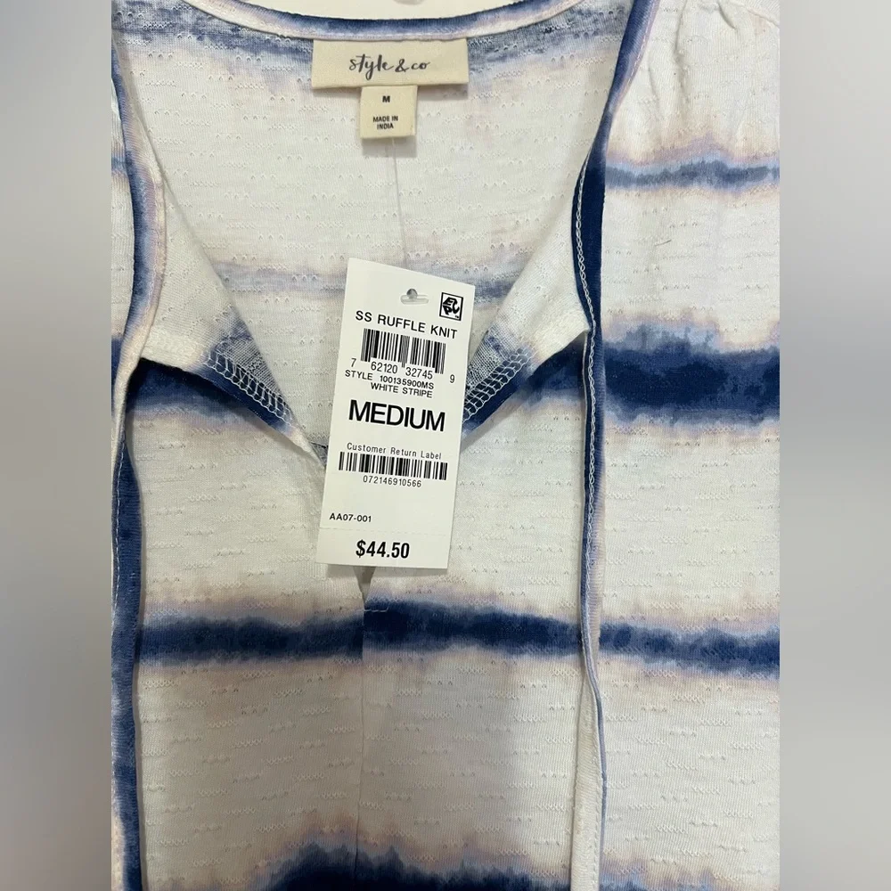 NWT Style & Co. Blue and White Tie Dye Stripes Top